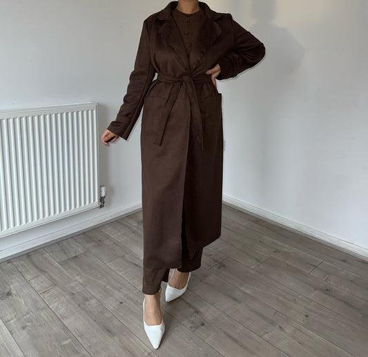 Suede belted trench coat