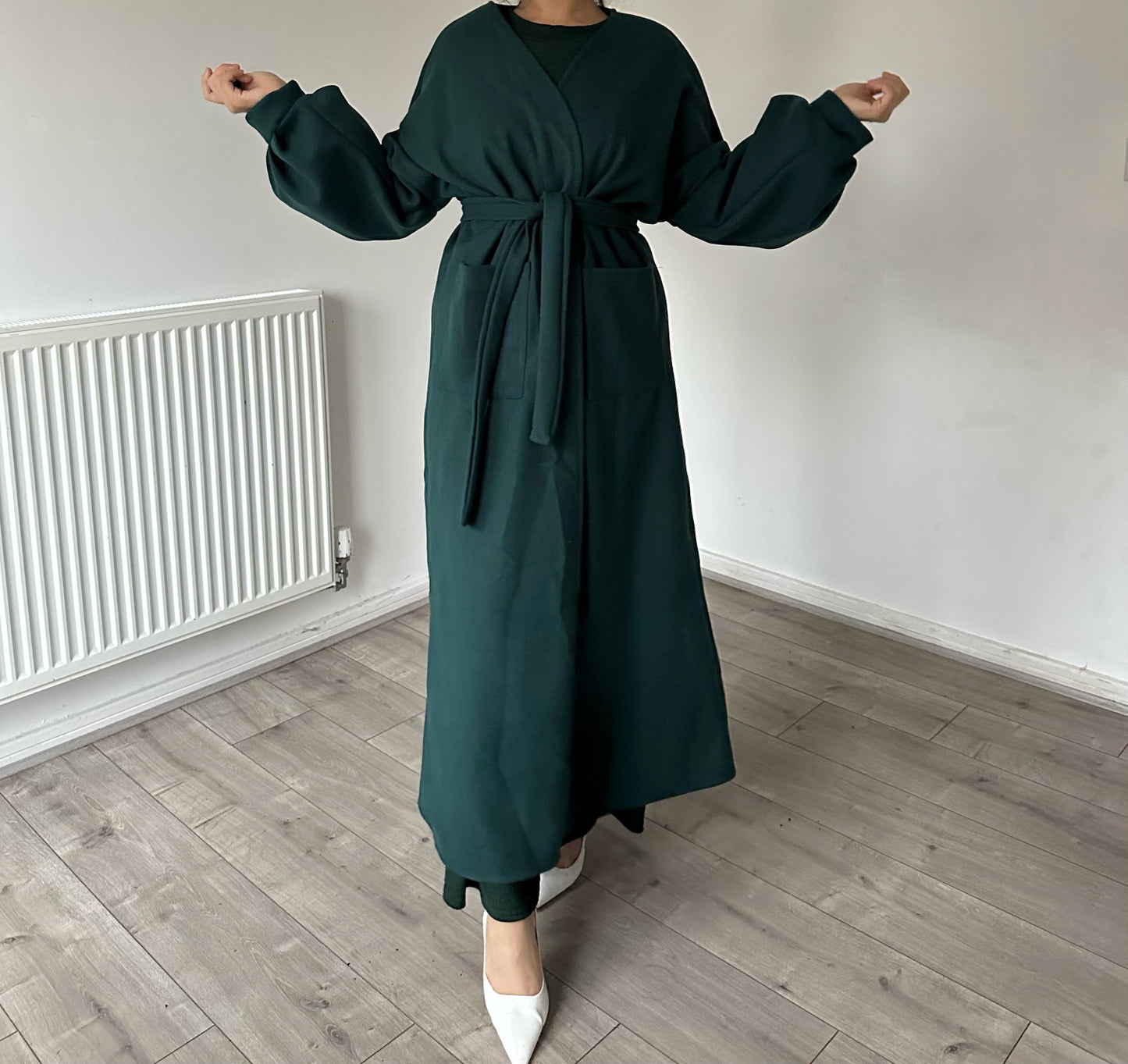 Balloon sleeve maxi coat